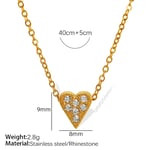 Gold color / 1 Piece Simple Series Simple Heart Stainless Steel  Gold Color Rhinestone Women's Pendant Necklaces 